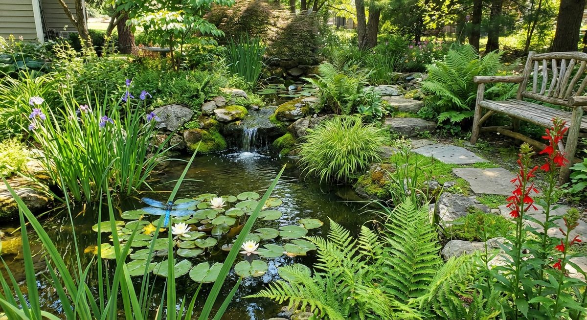 Naturnaher Gartenteich mit Libellen