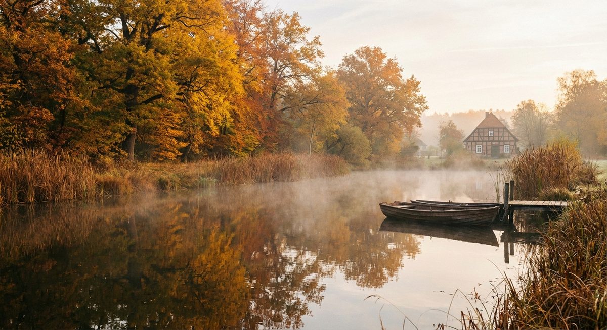 Herbstliche Teichlandschaft mit Libellen